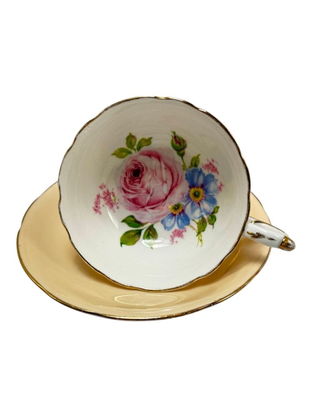 Paragon Double Warrant Teacup and Saucer Peach Pink Rose Floral Vintage 1940s